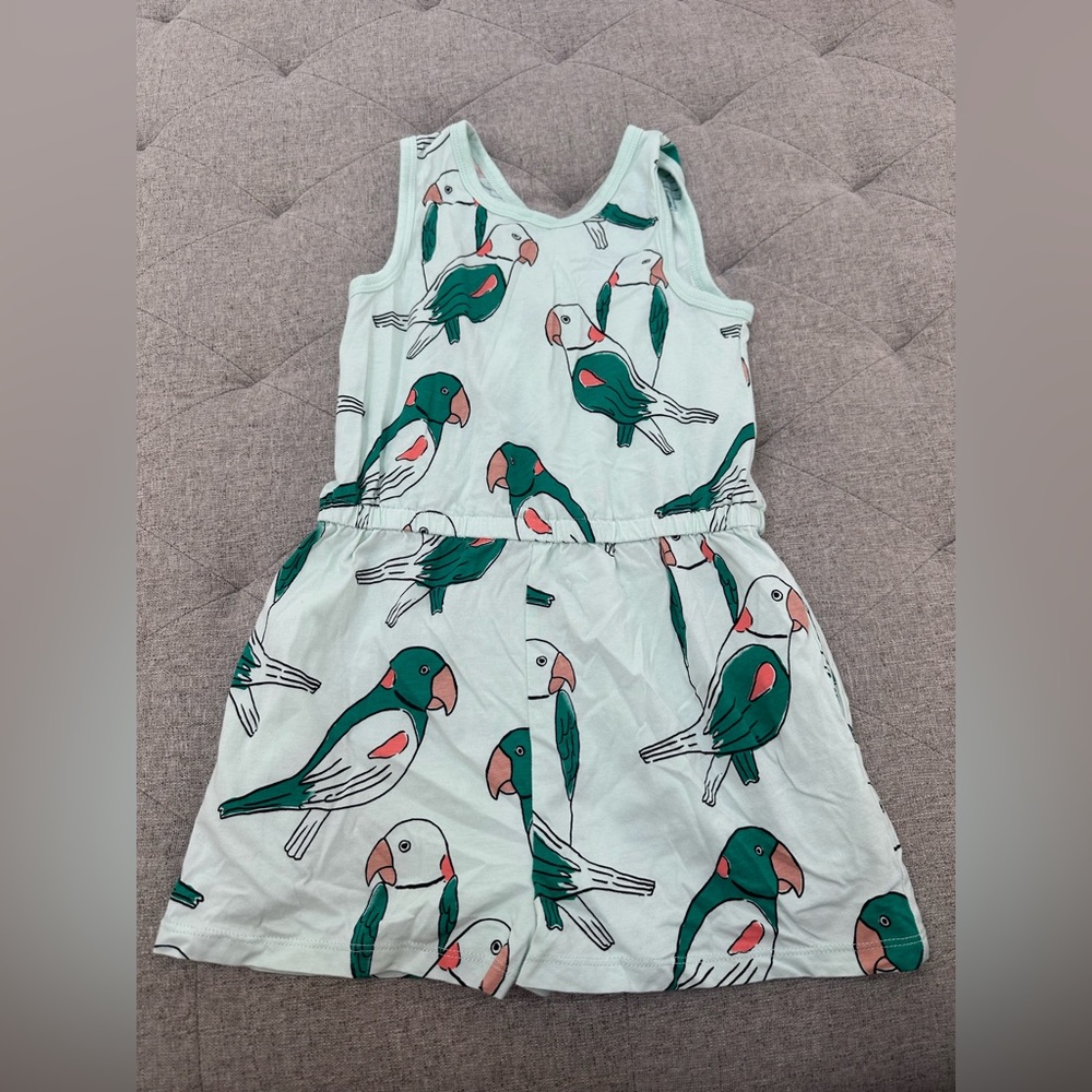 Tea Collection Mint Parrot Print Girls Romper Dress